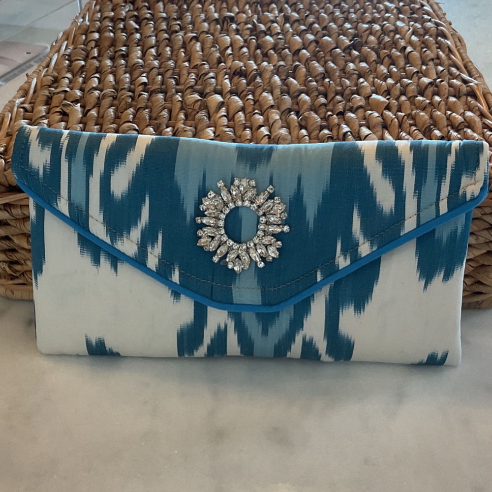 Blue and White Clutch with Crystal Embellishment